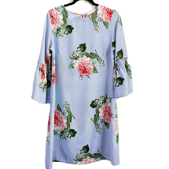 Zara | Trafauc Collection Blue/White Striped Floral Dress | Size Medium Women's‎ - Picture 1 of 9